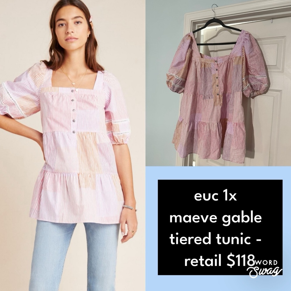Maeve Pink Striped Tiered Tunic Top